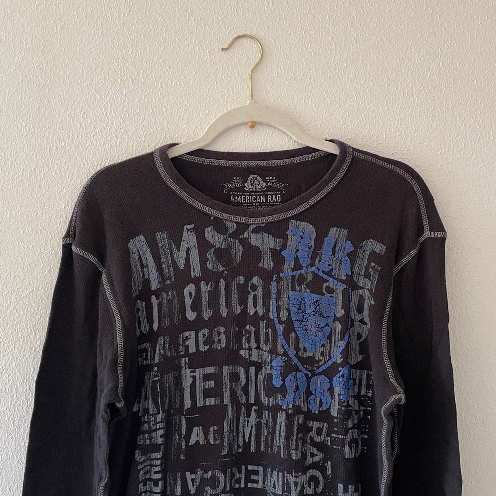 American Rag Scoop Waffle T-shirt Retro Rocker Raglan Thermal Washed Look